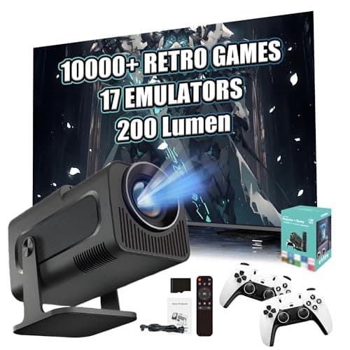 HCS350 Mini Portable Smart Projector with WIFI and Bluetooth, Game Console Built in 10000+ Game 17 Emulator, 200 Lumen, 1280*720P, Android 11 Movie Projector for Outdoor Use, Home Theater(Green Box)