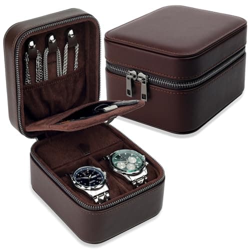 REVEMCN 2-Slot Small Travel Watch Box for Men, Watch & Jewellery Organiser