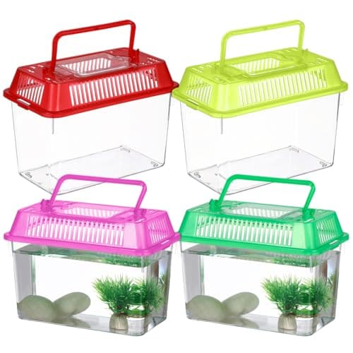 BESPORTBLE Mini Plastic Fish Tank 4-Pack, Portable Aquarium with Lid and Handle, Small Reptile Carrier for Turtle and Goldfish, Transport Container for Easy Feeding, 15x9.5x11cm