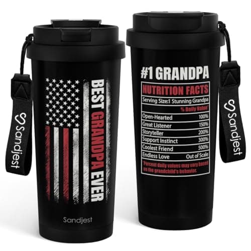 Grandpa Gift from Kids, Stainless Steel 2-in-1 Lid Coffee Tumbler 18 oz, Best Grandpa Ever Insulated Travel Mug for Men Granddads Grandfathers, Gift Idea for Birthday Christmas Fathers Day Retirement