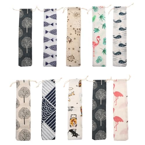 Healifty Drawstring Bags 10 pcs Cotton Linen Storage Pouches for Forks Spoons and Chopsticks Reusable Tableware Bag for Camping Picnics School and Outdoor Dining