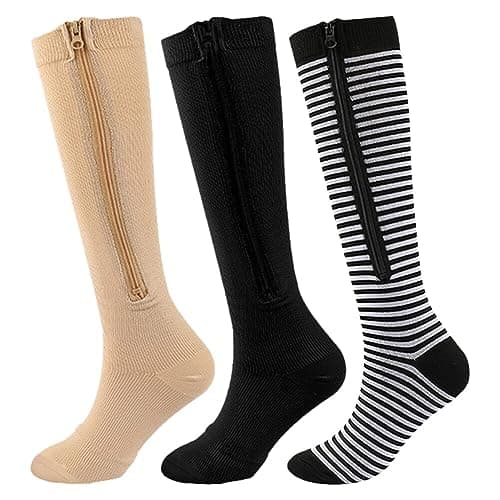 Asudaro Zip Compression Stockings, Cold Protection Thermal Socks Women'S Thermal Socks Winter Socks Hiking Socks Unisex Thermal Socks For Athletics, Running, Flight, Travel, 3 Pairs
