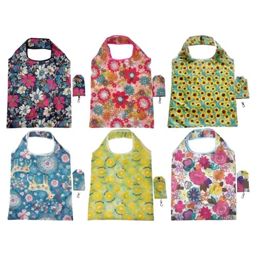 6 Pcs Foldable Shopping Bags, Eco-Friendly Reusable Tote Waterproof