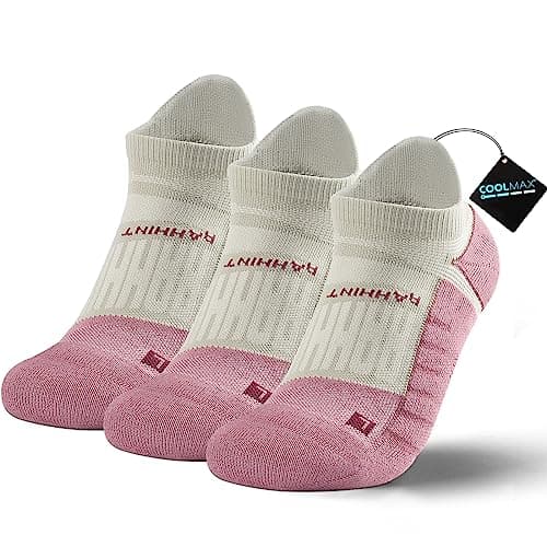 Rahhint Pro Coolmax Anti-Blister Cushioned Running Socks Ankle Compression for Women and Men, Lightweight Summer Marathon Walking Training (3 Pairs)