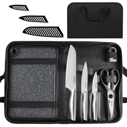 hecef Portable Kitchen Knife Set - Knife Bag & Cutting Board Kit
