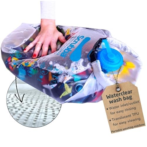 Scrubba WATERCLEAR Wash Bag Portable Washing Machine - Lightweight Manual Washer with New Wide Water Inlet for Easy Rinsing - Travel Essentials for Camping, Hotels, Laundry & Baby Clothes, Gift - 195g