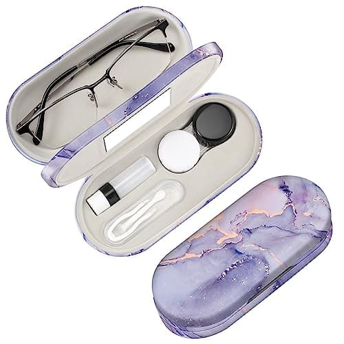 FINTIE 2 in 1 Glasses and Contact Lens Case, Lilac Marble