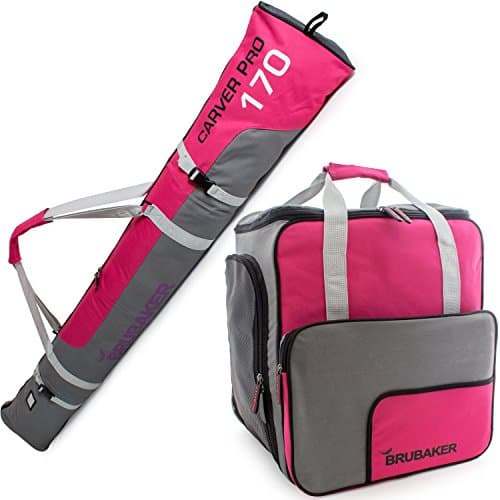 BRUBAKER Combo 'Superfunction 2.0' Ski Boot and Helmet Bag and 'Carver Pro 2.0' Ski Bag for 1 Pair of Ski up to 170 cm Light Pink/Grey