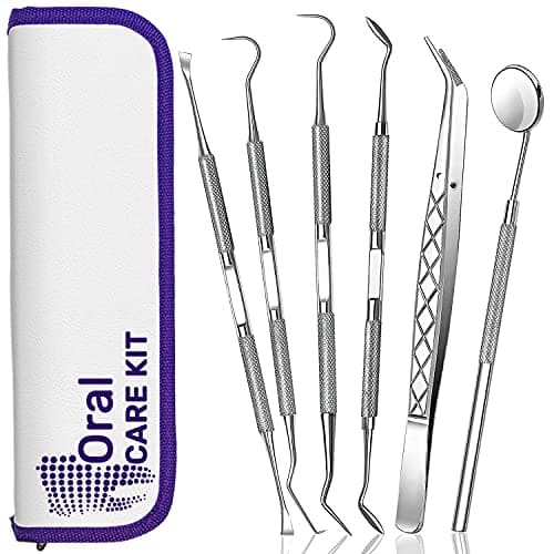 Oral Care Kit for Personal Use 6Pcs Set with Mirror, Tweezers, and Interdental Picks for Food Debris Removal - Home & Travel Use