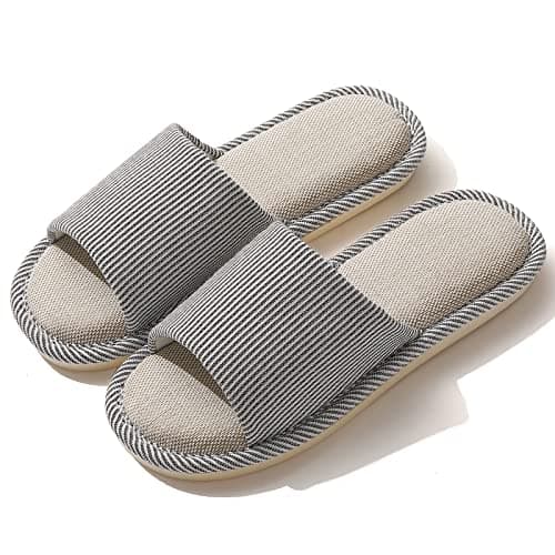 JIJIe Slippers for Women Men Linen Slippers Open Toe House Shoes Summer Sandals for Indoor Outdoor Bedroom (Coffee 40/41)