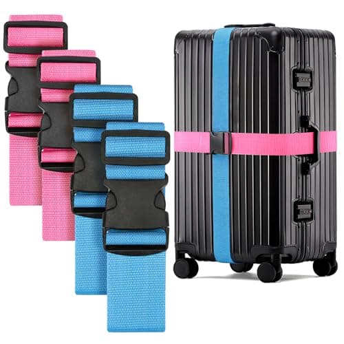 WISYOK Luggage Straps Extended, 4 Pack, 130-250cm Adjustable, Pink SkyBlue