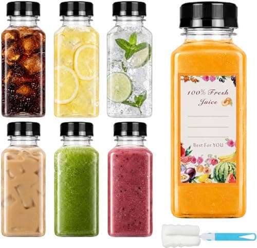 250ml Plastic Juice Bottles 6Pcs - Reusable PET Drink Bottles With Lids