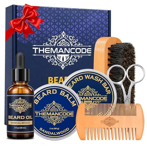 THEMANCODE Beard Grooming Kit for Men, Sandalwood Set, Gifts for Men