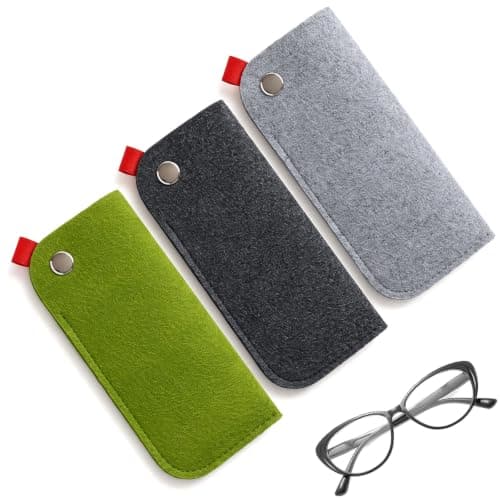KIPTVO 3Pcs Felt Fabric Flat Slim Eyeglasses Case, Portable Soft Glasses Case for Men Women, Lightweight Sunglasses Pouch, Durable Sunglasses Case for Travel Daily Use