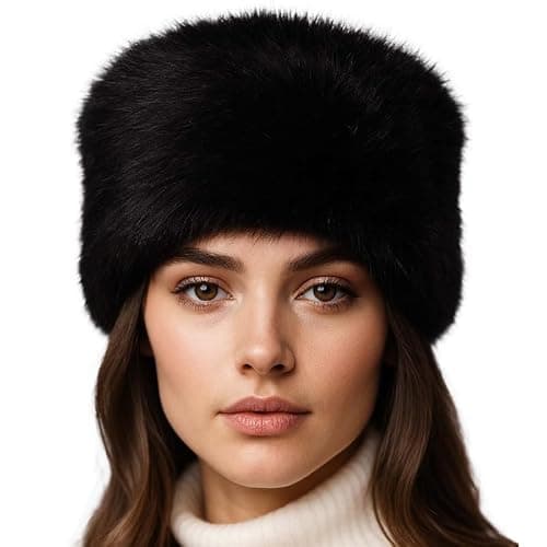 Luxury Women’s Cossack Faux Fur Winter Hat – Soft Warm Lined Fashion Cap, Windproof Insulated Design for Daily Wear, Outdoor Travel & Cold Weather Comfort Black
