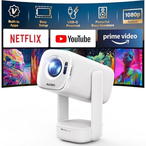Aurzen D1 Air Portable Projector, Built-in Netflix App, ToF Focus, White