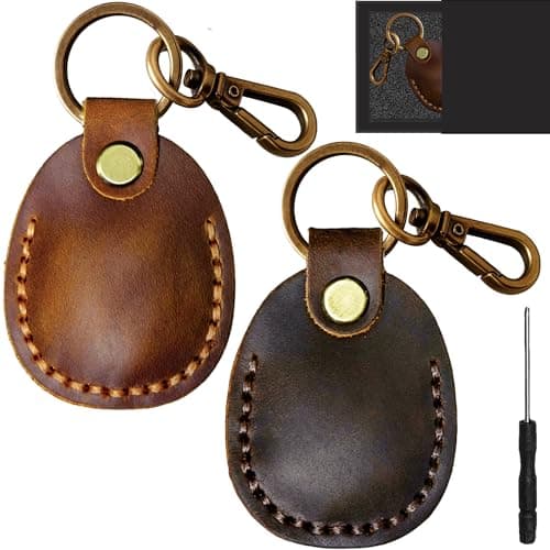 2 Pack Genuine Leather for Apple AirTag Holder for Pet,Luggage,Bags,Key