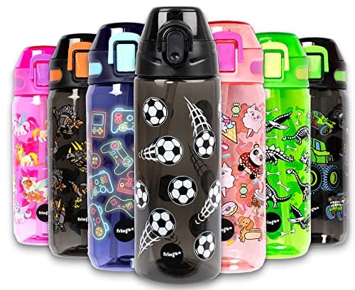 Fringoo 600ml Kids Water Bottle - Leakproof, Straw & Lock Lid - 14 Designs