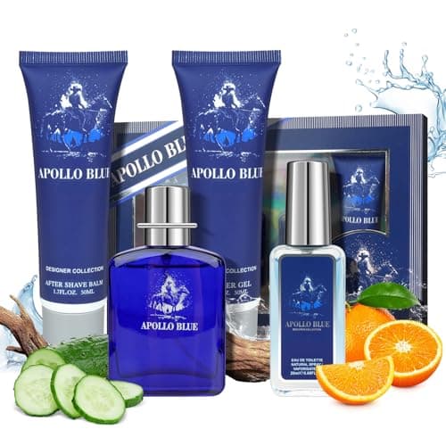 Men’s Luxury Skincare & Perfume Gift Set, Includes Mens Aftershave Balm, Perfume, Showel Gel, Fresh Melon & Sage Notes, Men’s Travel Face Care & Fragrance Kit, Gifts for Men