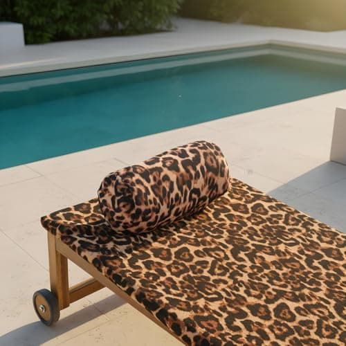 OHS Leopard Print Sun Lounger Towel with Pockets Soft Quick-Dry Absorbent Large Beach Towel in a Bag & Inflatable Bolster Pillow Sun Lounger Travel Cushion Microfibre Summer Holiday Essentials Bundle