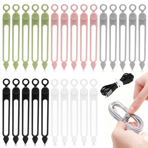 25 x Reusable Silicone Cable Ties Assorted Colours for Wire Organiser