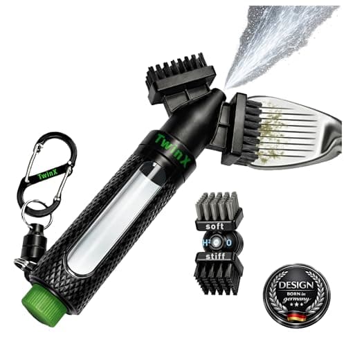 TwinX Premium Golf Brush with Water Tank & Spray Function Dual Bristle System for All Golf Clubs Brush for Club Cleaning CaddieMag & Carabiner for Golf Bag Golf Accessories, Pack of 1