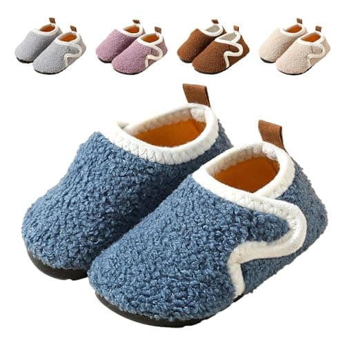 DRECAGE Toddler Slippers Boys Girls Non Slip Indoor Kids Barefoot House Slippers with Hook and Loop Blue 8-9 UK Child 28-29 EU