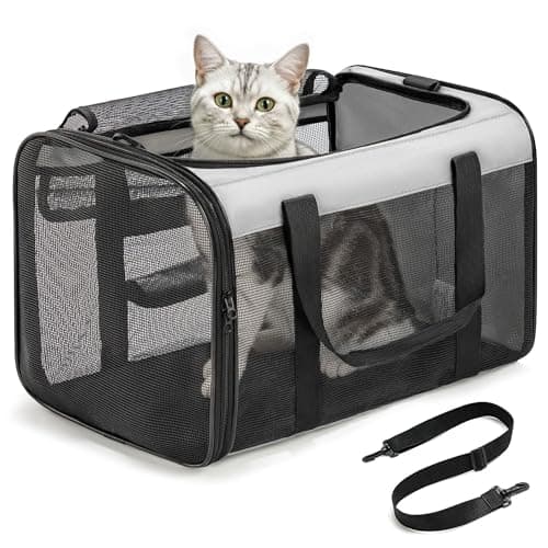 Conlun Cat Carrier Bag,Soft-Sided Pet Carriers for Dogs with 4-Sided Mesh,Airline Approved Cat Transport Carrier for Small&Medium Cats Kitten Puppy Up to 6Kg,Collapsible Cat Travel Carrier-M,Grey