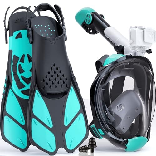 Lealinga Snorkel Set Adults, Full Face Snorkel Mask with Flippers