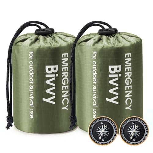 Esky Emergency Sleeping Bag, 2 Pack Survival Bag Portable Thermal Bivy Sack, Waterproof Lightweight Emergency Blanket Survival Gear with Compass for Camping Hiking Outdoor Adventure (Green)