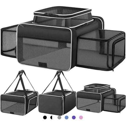 Top and 2 Sides Expandable Large Cat Carrier 18x13.5x9.5, TSA Airline Approved Dog Carriers for Large Dogs, Soft-Sided Pet Carrier with Self-Locking Zippers for Kitten,Rabbit,Puppy, Black White