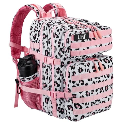 LHI Military Tactical Backpack for Men and Women 45L Large waterproof Rucksack for School, Hiking, Trekking, Hunting - Pink leopard