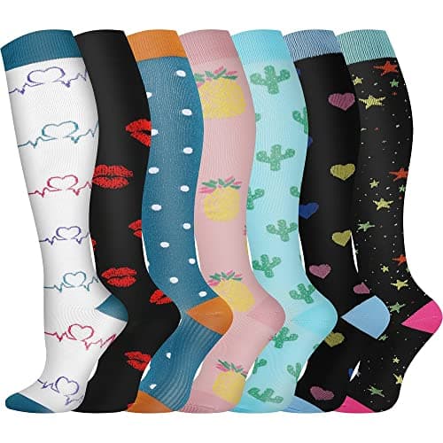 Pnosnesy Compression Socks, (2/4/6/7 Pairs) for Men & Women 15-20 mmHg is Best for Athletics, Running, Flight Travel, Support