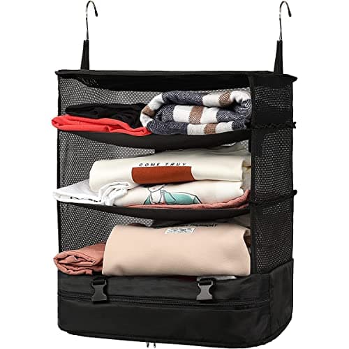 Muross Travel Luggage Organizer Portable Travel Shelves Bag 3-Shelf Suitcase Packing Cube Collapsible Hanging Closet Storage Bag Space Saver for Wardrobe Suitcase Carry On