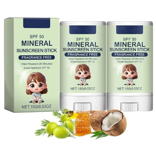 Fragrance-Free Mineral Sunscreen Stick SPF 50 for Face & Sensitive Skin - Waterproof, Broad Spectrum UVA UVB Protection, Travel Size for Outdoor, Beach & Daily Use, Non-Greasy Formula, Gentle