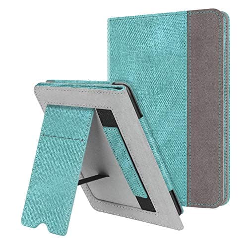 FINTIE Stand Case for 6" Kindle Paperwhite (Fits 10th Generation 2018 and All Paperwhite Generations Prior to 2018) - Premium PU Leather Sleeve Cover with Card Slot and Hand Strap, Denim Turquoise