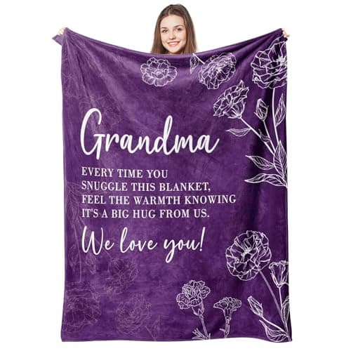 twirush Gifts for Grandma, Gifts for Nan, 130 x 150cm Grandma Blanket, Flannel Nan Gifts from Grandchildren, Christmas Birthday Gift for Nan, Nanny, Nana, Purple