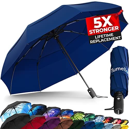 TUMELLA Strongest Windproof Travel Umbrella (Compact, 100MPH Wind-Tested)