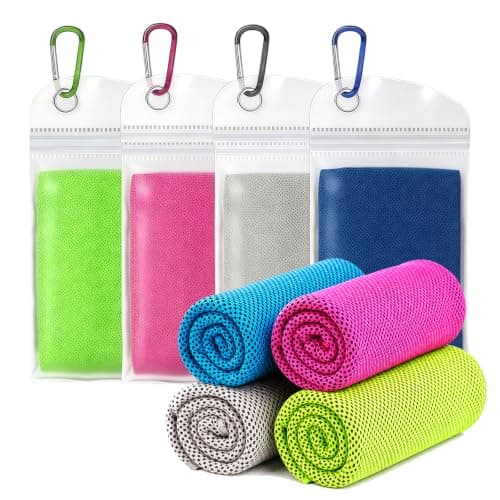XQMMGO 4 Pack Cooling Towels for Neck and Face, 100x30cm Instant Ice Cold Microfibre Gym Towel for Sports, Workout, Cycling, Holiday Travel & Hot Flushes, Quick Dry Sweat Towel