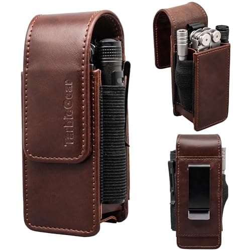 TarbicGear Multitool Holster with Belt Clip for Men, Leather Multitool Sheath for Belt, Pocket Organizer for Work, Fits for Leatherman, SOG, Gerber Tools, Coffee
