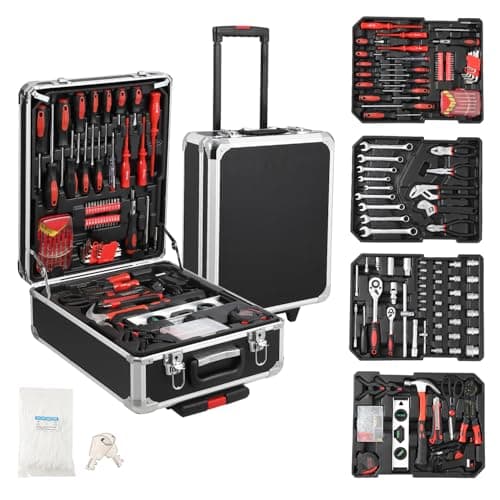 186-Piece Rolling Tool Kit, Aluminum Trolley Case for Home & Mechanic Repair