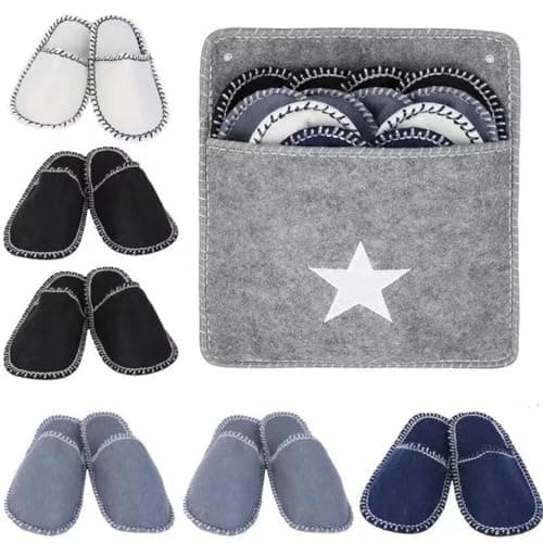 6 Pair Guest House Slippers Set, Felt Slippers in 3 Sizes & Storage Bag, Anti-Slip & Washable, Perfect for Family Travel