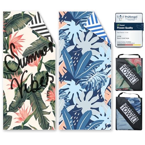 Beach Towels For Adults Extra Large - 2 Pack 200x90cm Lightweight microfibre beach towel with Mesh Bags, Double Sided Sand Free Absorbent Quick Dry Microfibre Towel for Pool, Gym, Camping & Travel