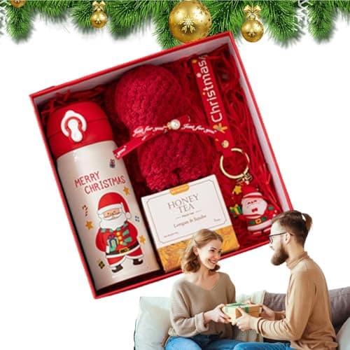 Christmas Travel Mug Gift Set, Christmas Gift Set Thermal Mug | Insulated Mug Set - Padded Sock, Sturdy and Safe Favors for Christmas, Birthday, New Year