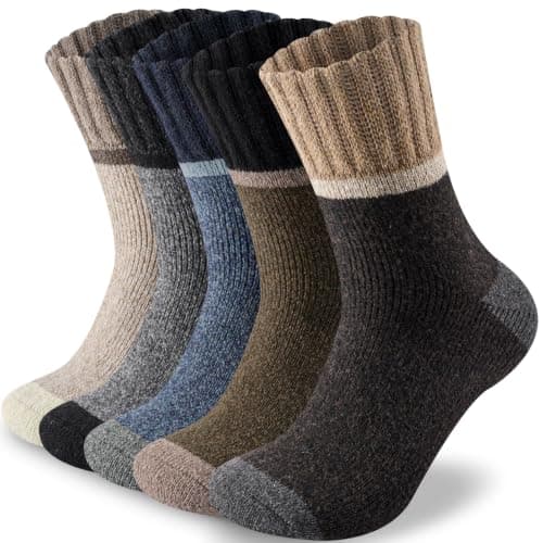 Veximora 5 Pairs Mens Wool Socks, Warm Winter Thick Thermal Crew Socks Gift