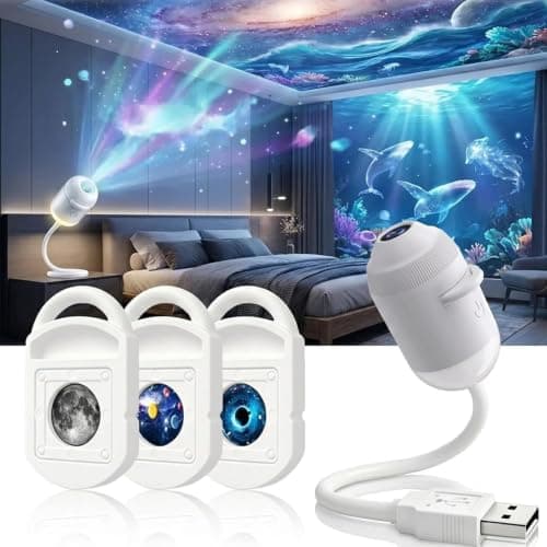 2 in 1 USB Powered 5D Holographic Night Light Projector,HD Dynamic Galaxy Star Lamp with 3 6 12 24 Projection Slides,360 Adjustable Decor Light for Kids Bedroom Travel Gift