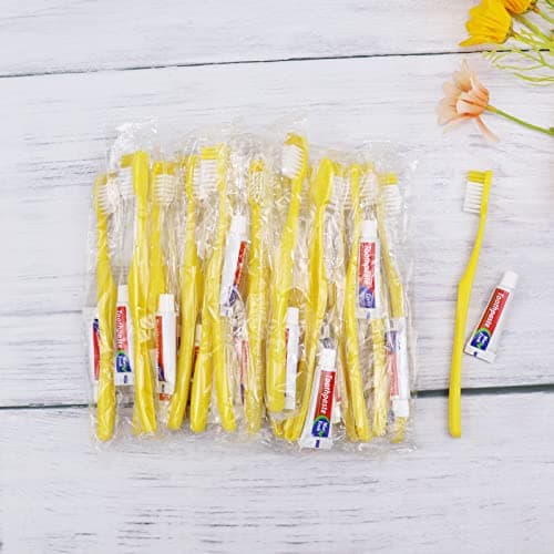150 Pack Disposable Toothbrush with Toothpaste,Yellow Travel Toothbrush Set