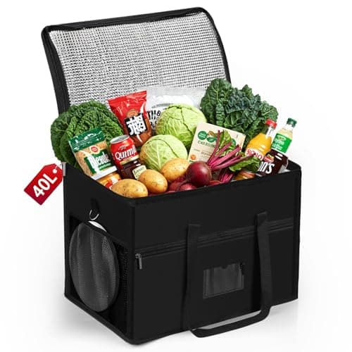 Large Cool Bag, 40L Insulated Cooler Bag, Reusable Grocery Shopping Bags, Foldable Soft Cooler with Reinforced Handles - Thermal Food Delivery Bags for Picnic,Beach, Travel, Camping, BBQ