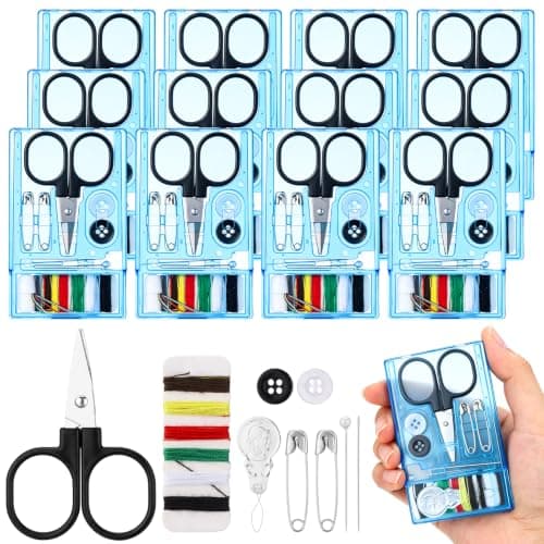 12 Pcs Mini Travel Sewing Kit Portable Small Travel Sewing Supplies with Scissors Thread Needles Buttons Compact Emergency Repair Sewing Set for Home Travel Hotel Camping Students Backpackers
