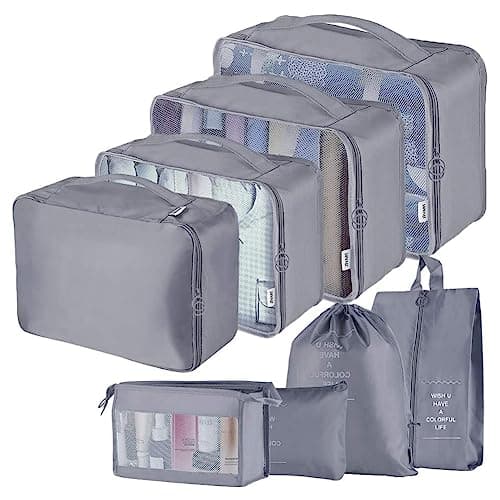 Travel Packing Cubes, Toifucos Multifunction 8pcs/set Luggage Organiser Compression Suitcase Essential Bag, Dark Gray
